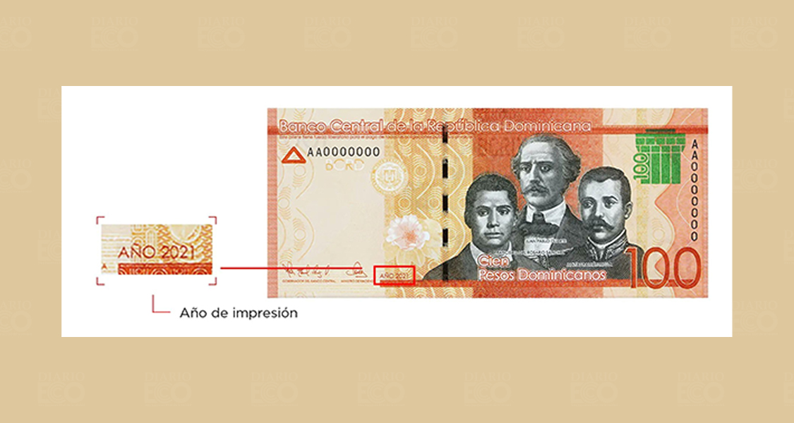 A partir de dos días circulará un nuevo billete de RD 100 pesos